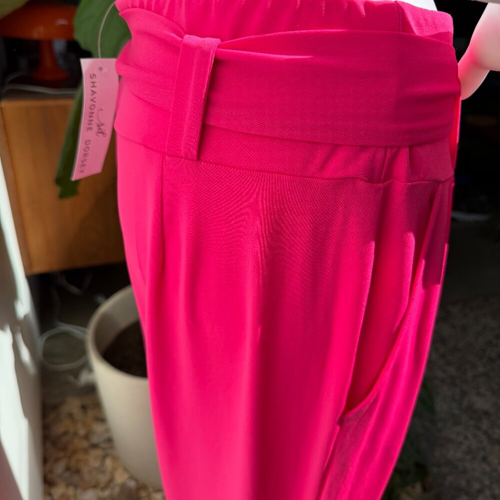 NWT Bright Pink Knit Pant with Side Slit and Tie Hem Ballon Pants - Picture 10 of 15